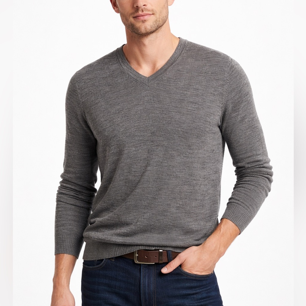 Banana Republic 100% Merino Wool V-Neck Sweater Gray Large